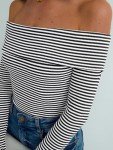 Off-the-Shoulder Striped Long Sleeve Tee