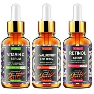 3 Pack Face Serum Set: Vitamin C, Retinol, Hyaluronic Acid
