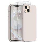 COFFKER for iPhone 13 Phone Case with [2X Screen Protectors], Liquid Silicone Shockproof Protective with Soft Anti-Scratch Microfiber Lining Slim Thin Case for iPhone 13 6.1 inch, Stone