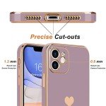 Teageo Compatible with iPhone 11 Case for Women Girl Cute Love-Heart Luxury Bling Plating Soft Back Cover Raised Full Camera Protection Bumper Silicone Shockproof Phone Case for iPhone 11, Lavender