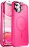 MOCCA Strong Magnetic for iPhone 11 Phone Case,[Compatible with Magsafe][Glass Screen Protector+Camera Lens Protector] Slim Thin Shockproof Cover Case for iPhone 11 6.1 inch, Hot Pink