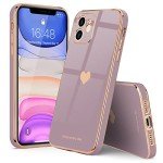 Teageo Compatible with iPhone 11 Case for Women Girl Cute Love-Heart Luxury Bling Plating Soft Back Cover Raised Full Camera Protection Bumper Silicone Shockproof Phone Case for iPhone 11, Lavender