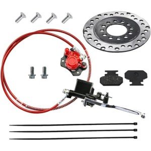 PRO BAT Rear Hydraulic Disc Brake Caliper System ATV Quad Front Hand Brake Assembly Brake Caliper Master Cylinder Come with Brake Pads for 50cc 70cc 90cc 110cc 125cc 150cc Quad Bike ATV Buggy, Red
