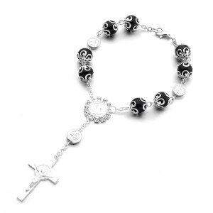 Black Car Rosary Rearview Mirror Pendant Accessory