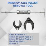 PUWIGO Inner CV Axle Puller Tool Set with 5/8"-18 Slide Hammer & Adapter, Inner CV Joint Puller with 63mm 48mm CV Joint Fork Adapter, Slide Hammer Front Wheel Drive Axle Half Shaft Removal Tool Kit