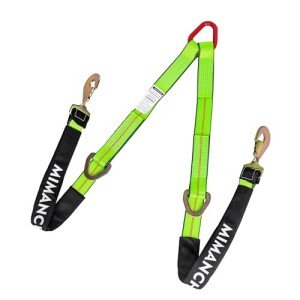 Mimanchi Axle V-Bridle Strap 2" x 4',1 Pack, Heavy Duty Recovery Tow Strap w/Snap Hooks,Cordura Sleeve,D Ring Middle,for Car Hauler,Rollback,and Flat Bed,Tow Truck