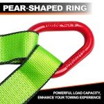 Mimanchi Axle V-Bridle Strap 2" x 4',1 Pack, Heavy Duty Recovery Tow Strap w/Snap Hooks,Cordura Sleeve,D Ring Middle,for Car Hauler,Rollback,and Flat Bed,Tow Truck