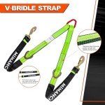 Mimanchi Axle V-Bridle Strap 2" x 4',1 Pack, Heavy Duty Recovery Tow Strap w/Snap Hooks,Cordura Sleeve,D Ring Middle,for Car Hauler,Rollback,and Flat Bed,Tow Truck