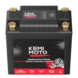 KEMIMOTO Lithium Motorcycle Battery YTX15L-BS/YTX14AH-BS LiFePO4 Lithium Battery 12v 7Ah, Full-Charged Powersports Battery, with 4 Universal-Fit EVA Spacers, Compatible with Motorcycle Lawn Mower ATV