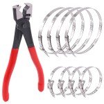 Wokape 9Pcs Hose Clamp Pliers with CV Boot Clamp Kit, Small and Large Stainless Steel Universal Adjustable Drive Shaft CV Boot Crimp Clamp Clic-R Collar Pliers Automobile Repair Tools for Most Cars