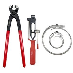 CV Joint Banding Tool with Cutter, Ear Clamp Pliers with 8pcs Single Ear CV Boot Clamps Tool Kit, Ear Boot Tie Pliers, Car Band Tool Kit, Hose Axle Plier CV Clamp Tool for Auto ATV UTV