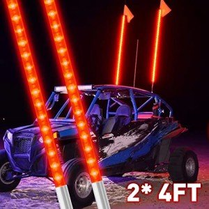 2PCS 4FT Red LED Whip Lights for ATVs