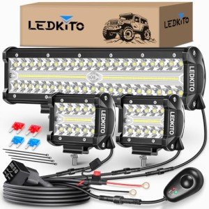 LEDKITO 12" Light Bar & 2PCS 4" LED Pods