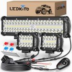 LEDKITO 12" Light Bar & 2PCS 4" LED Pods