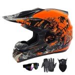 Kids Full Face Dirt Bike Helmet Set - Orange