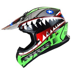 1Storm Shark Green Motocross Helmet - Size L