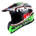 1Storm Shark Green Motocross Helmet - Size L