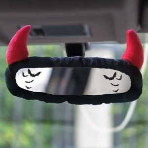 Devil Horn Rearview Mirror Cover & Bat Stickers