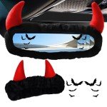 Devil Horn Rearview Mirror Cover & Bat Stickers