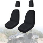 smotrcc Rhino 700 Seat Covers with Headrest Covers - Waterproof PU Coatin Compatible with Rhino 700 660 450 2004-2021,Black UTV Seat Cover