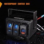 Nilight 2 Gang Rocker Switch Panel with USB Charger