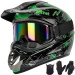 Yesmotor Kids Full Face Motocross Helmet Set - Green