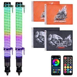 KEMIMOTO 2pc 2ft COB Fat Whip Lights for Side by Side, Turning Signal Function Compatible with Polaris RZR Can-Am Maverick X3, LED Whip Lights for UTV ATV Buggy Boat Offroad