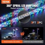 3 FT RGB Whip Lights with Flags - 2 Pack