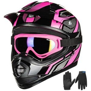 Youth ATV Helmet, Goggles & Gloves Set - Pink Black