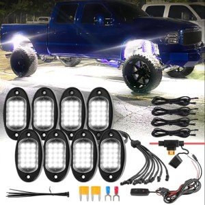 8Pods Waterproof White LED Rock Lights Kit