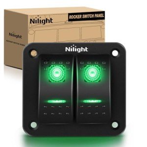 Nilight 2 Gang 12V Rocker Switch Panel with Green Switches