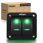 Nilight 2 Gang 12V Rocker Switch Panel with Green Switches