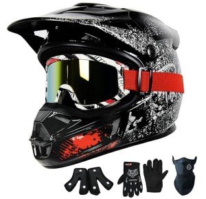 Kids Full Face ATV Helmet Set with Goggles & Gloves