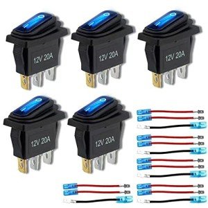 Waterproof 12V Rocker Switch 5 Pack with LED