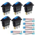 Waterproof 12V Rocker Switch 5 Pack with LED