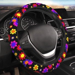 Colorful 15-Inch Flower Power Steering Wheel Cover