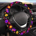 Colorful 15-Inch Flower Power Steering Wheel Cover