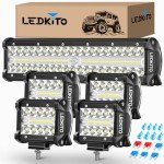 LEDKITO 12" Light Bar & 4" Pod Light Set