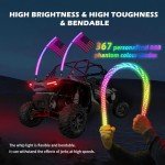 4FT RGB LED Whip Lights with Remote Control