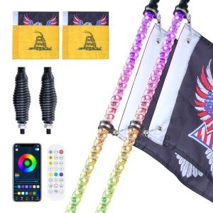 3 FT RGB LED Whip Lights with Remote & Flags