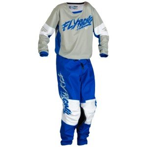 Fly Racing 2023 Youth Kinetic Khaos Grey/Blue/White Moto Gear Set - Pant and Jersey Combo