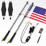 OHMU 2pcs 3FT Led Whip Lights with Bluetooth,Remote Control [Spring Base] [300 Colors] [366 Lighting Modes] 360°Spiraling Rising Dream Wrapped Dancing Offroad Warning Antenna Whips for side by side
