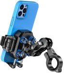 BRCOVAN Motorcycle Phone Mount with Vibration Dampener, Anti-Theft Handlebar Cellphone Holder for Bike Bicycle Scooter ATV, [Camera Friendly] [1s Lock & Release] Adjustable Fit 5.4-7.2" Smartphones