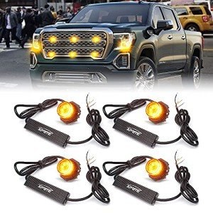 Xprite Amber LED Hideaway Strobe Lights Kit, Emergency Caution Hazard Warning Flashing Light Bulb for Grille Headlight Taillight Surface Mount, Construction Vehicles Tow Trucks ATV UTV Cars - 4PC