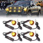 Xprite Amber LED Hideaway Strobe Lights Kit, Emergency Caution Hazard Warning Flashing Light Bulb for Grille Headlight Taillight Surface Mount, Construction Vehicles Tow Trucks ATV UTV Cars - 4PC