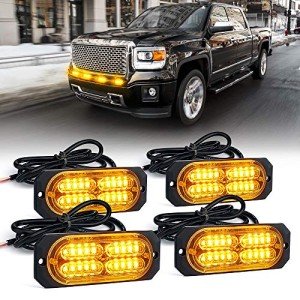 Xprite Amber 20 LED Surface Flush Mount Grille Emergency Strobe Lights Kit Ultra Slim Deck Dash Grill Side Marker Warning Hazard Caution Flashing Light for Vehicles Van Cars SUV ATV Truck Pickup 4PCS