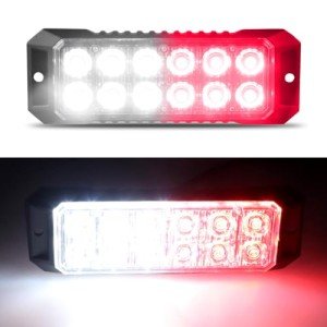 Raryloy LED Emergency Strobe Flashing Grille Strobe Lights for Trucks 12LED Surface Mount Strobe Warning Emergency Flashing Red&White Light for Car Truck Van Off Road Vehicle ATV SUV