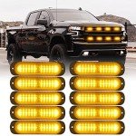 Xprite Amber 12 LED Emergency Strobe Lights Kit Surface Flush Mount Side Marker Grill Grille Hazard Warning Flashing Light Head for Off-Road Vehicles ATV Trucks Cars - 10PCS