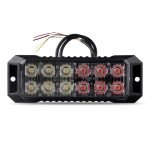 Raryloy LED Emergency Strobe Flashing Grille Strobe Lights for Trucks 12LED Surface Mount Strobe Warning Emergency Flashing Red&White Light for Car Truck Van Off Road Vehicle ATV SUV