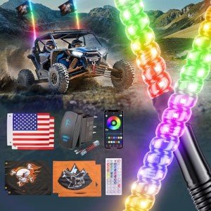 KeoBin 4FT LED Whip Lights with Remote & Flags